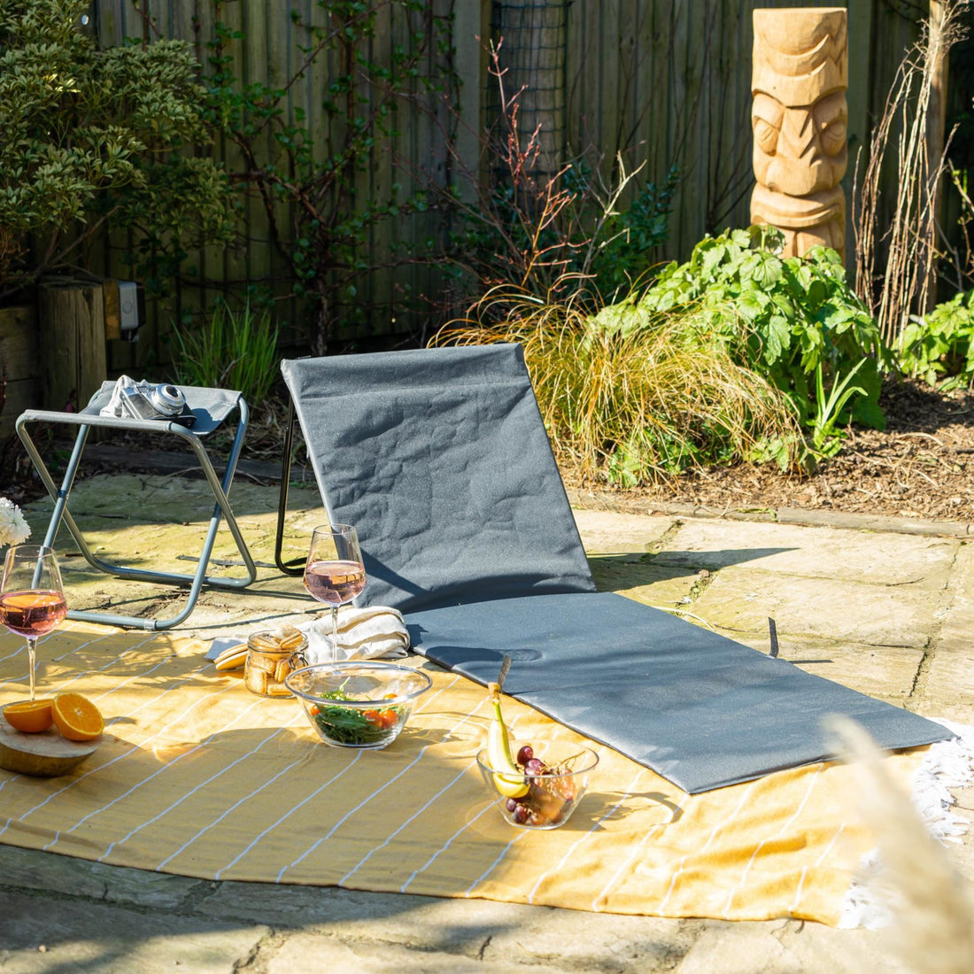 Grey Folding Canvas Beach Lounger