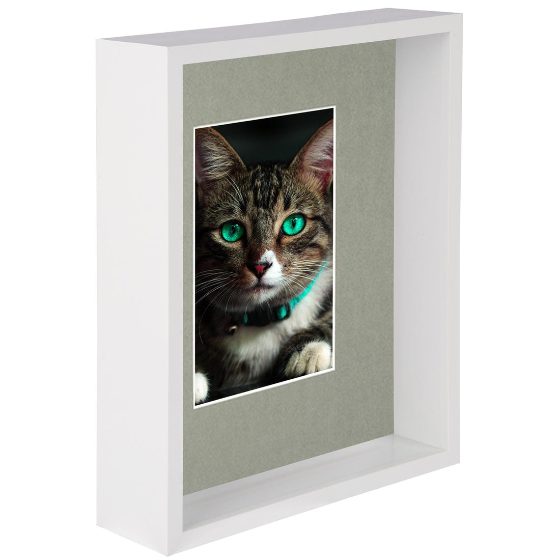White 8" x 10" Deep Shadow Box Photo Frame with 4" x 6" Grey Mount