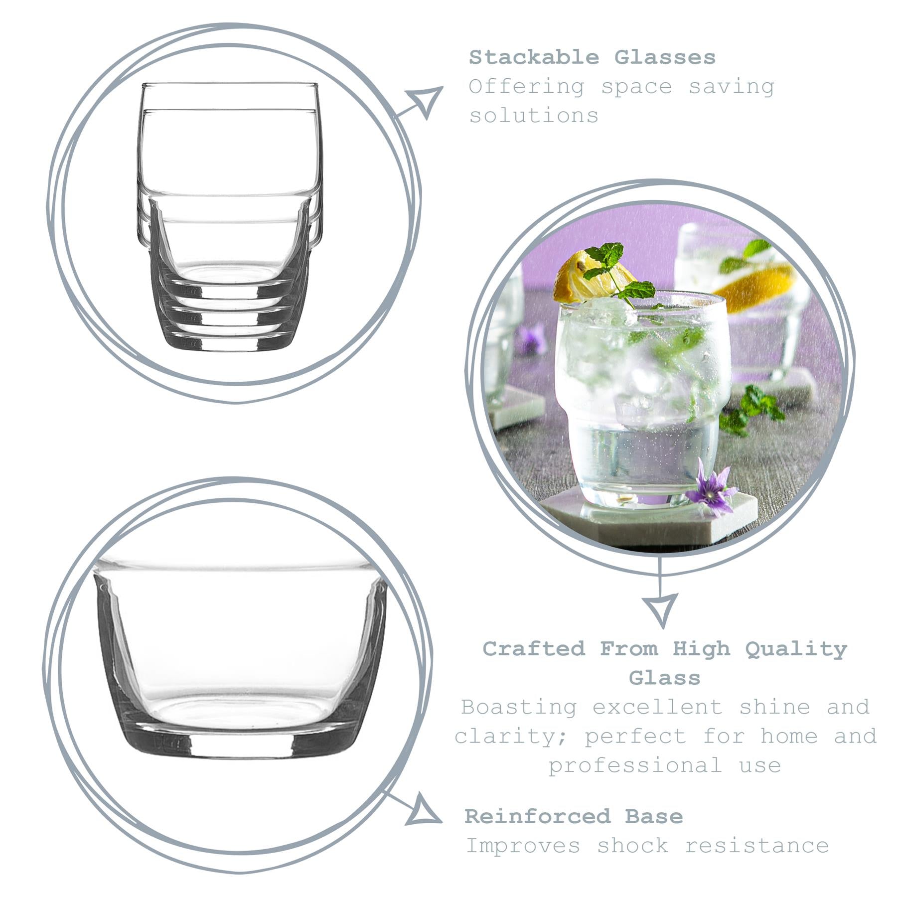 285ml Galata Stacking Tumbler Glasses - Pack of Six