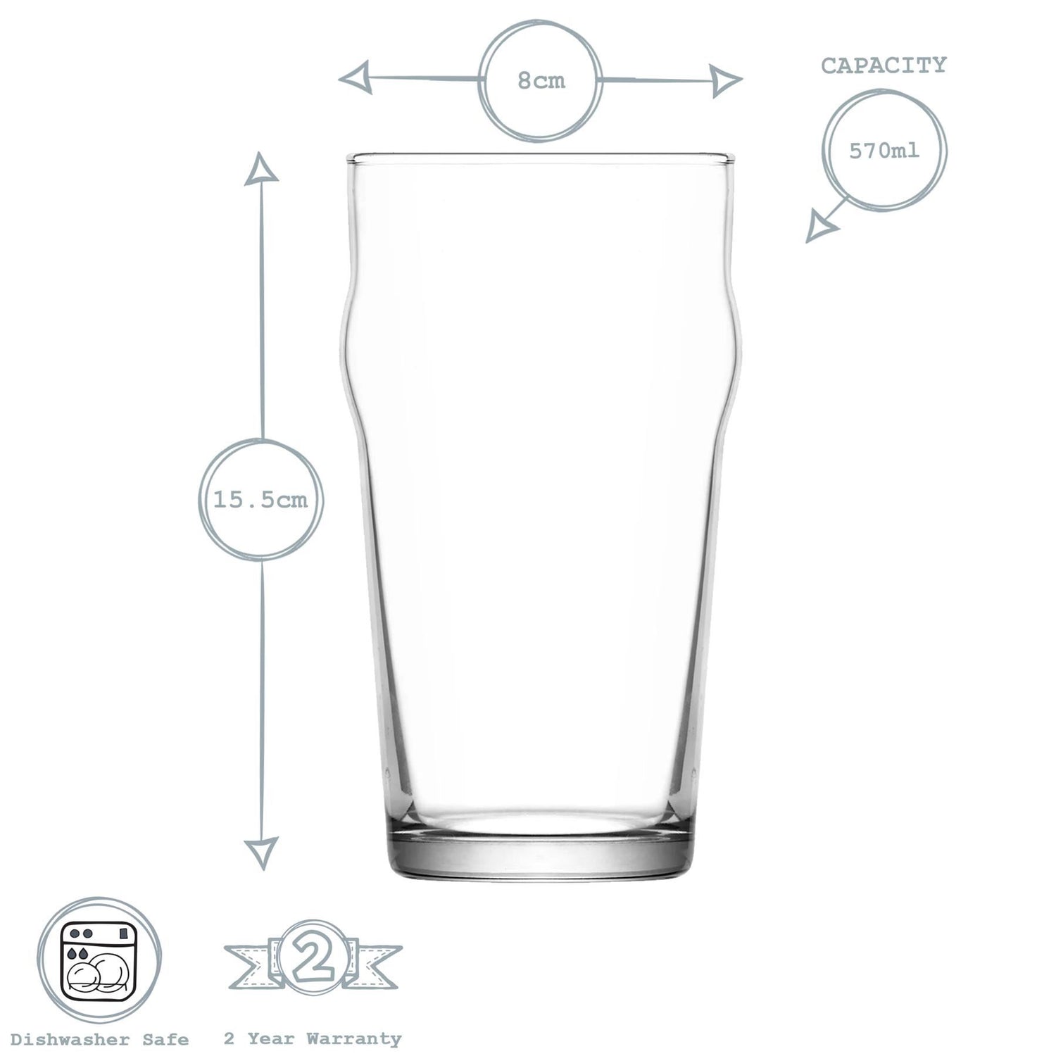 570ml Noniq Pint Beer Glasses - Pack of Six