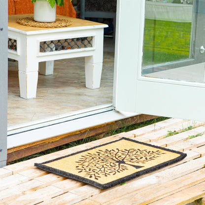 60cm x 40cm Black Tree of Life Coir Door Mat