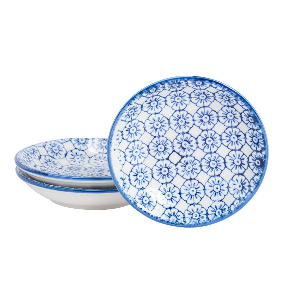 Navy 10cm Hand-Printed Stoneware Sauce Dishes - Pack of 3