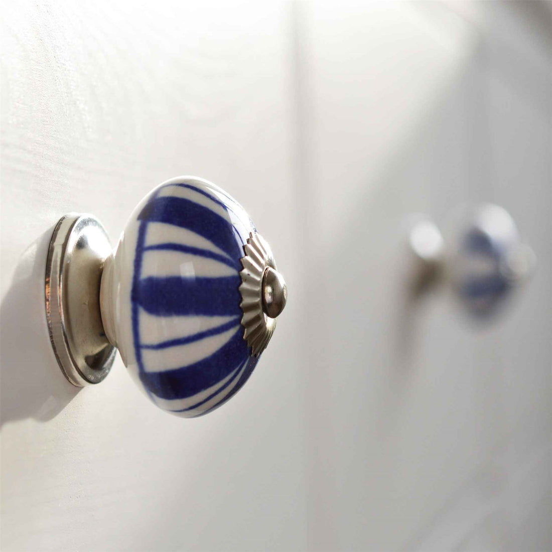 Dark Blue Lines 4.5cm Round Geometric Ceramic Cabinet Knob