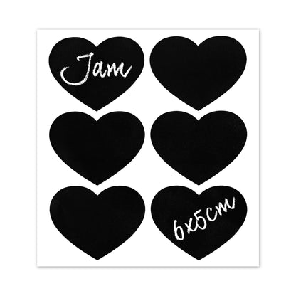 Medium Black Heart Chalkboard Storage Jar Labels - Pack of Six