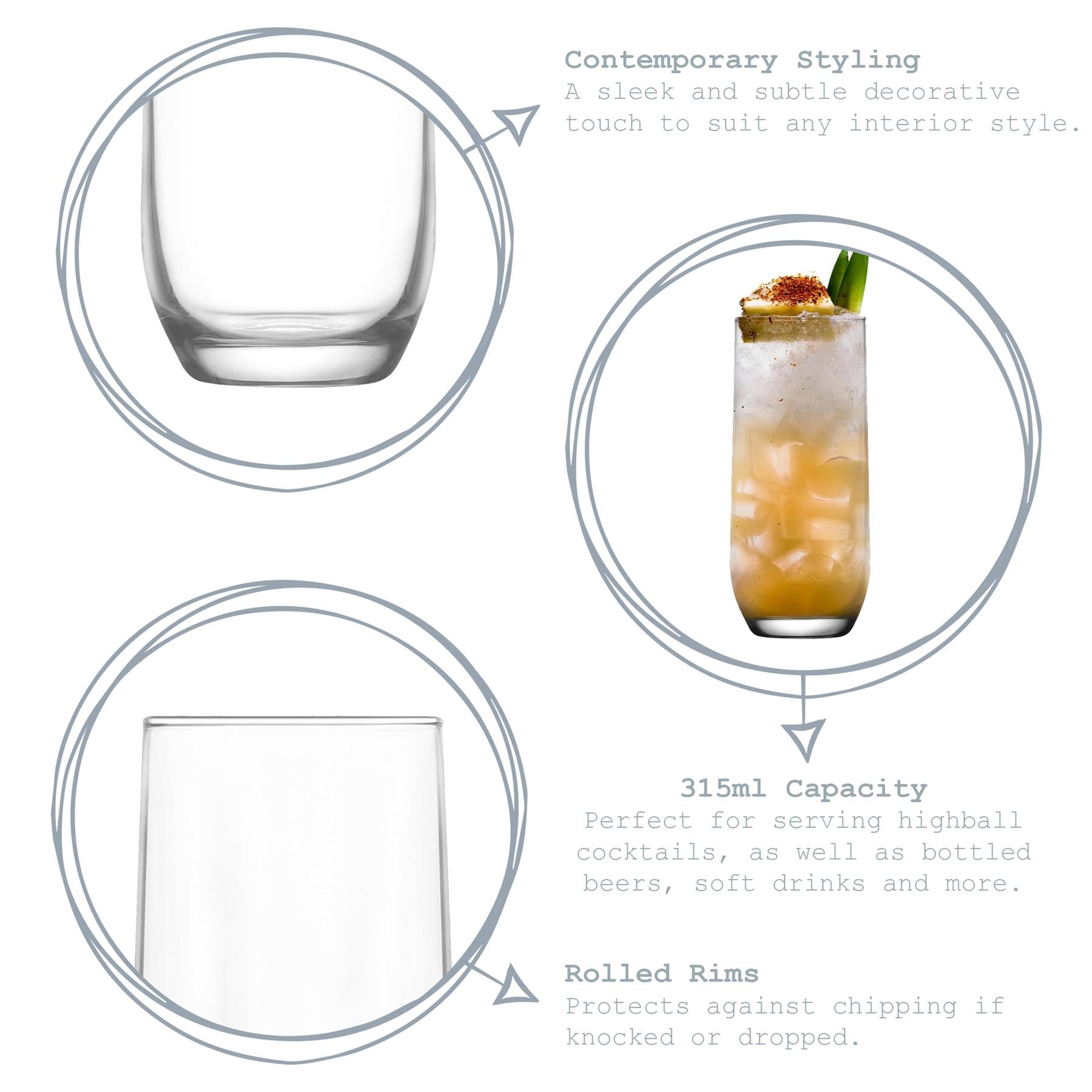 315ml Sude Highball Glasses - Pack of Six