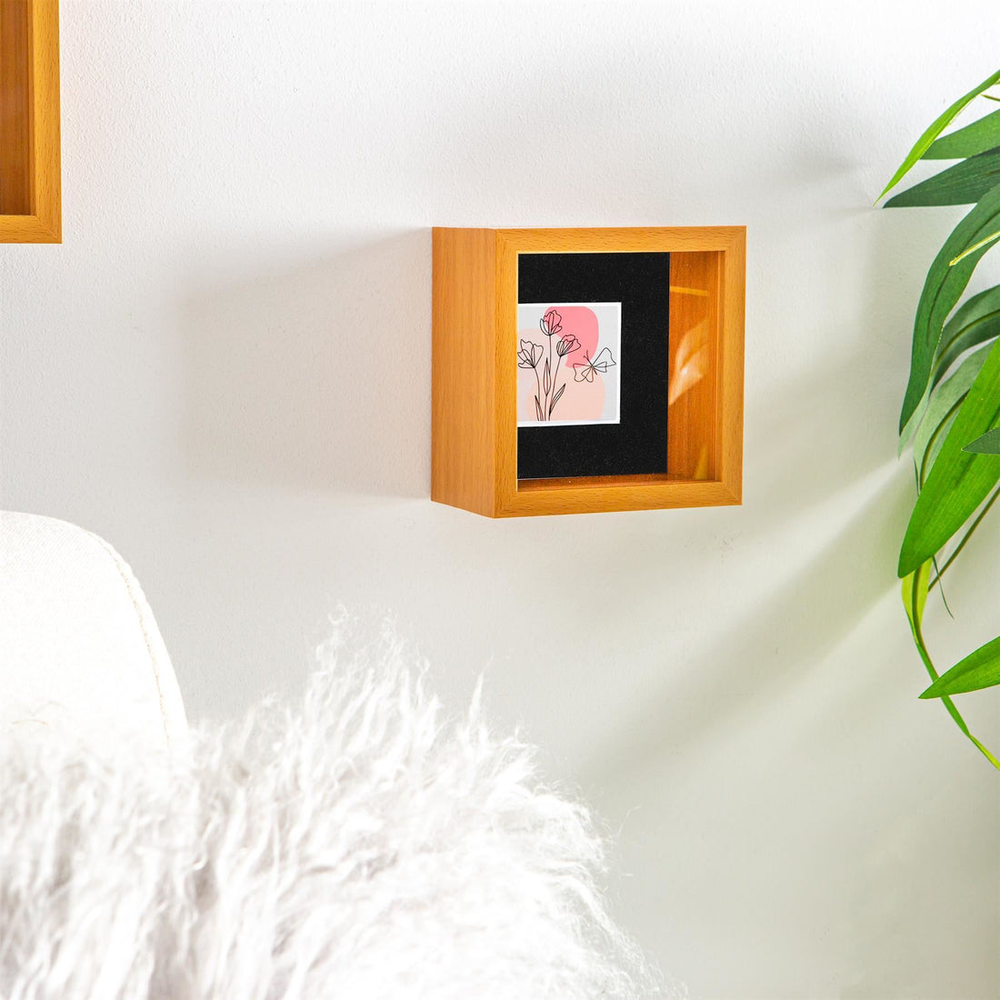 Medium Wood 4" x 4" Deep Shadow Box Photo Frame with 2" x 2" Black Mount