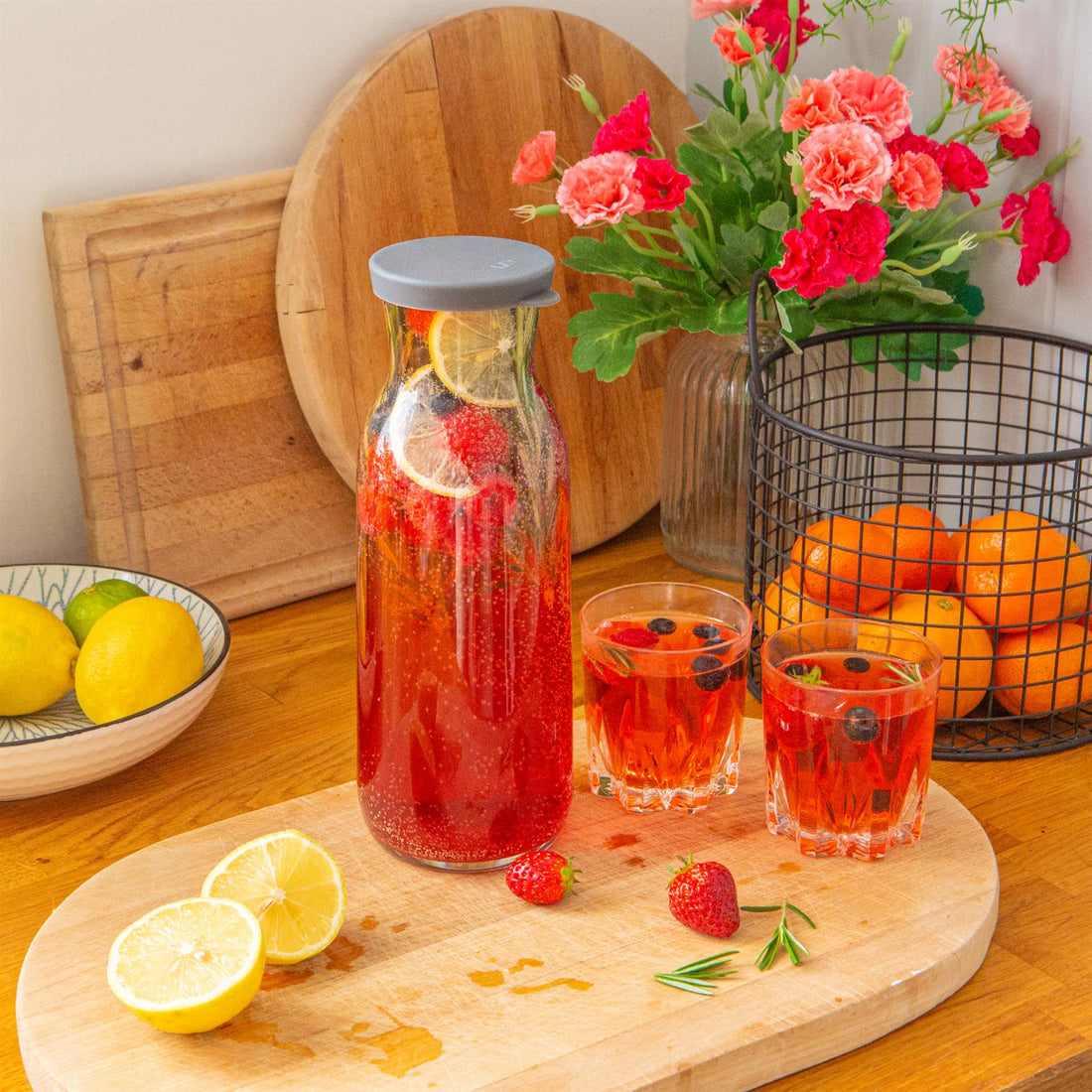 1.2L Fonte Optic Glass Carafe with Grey Silicone Lid