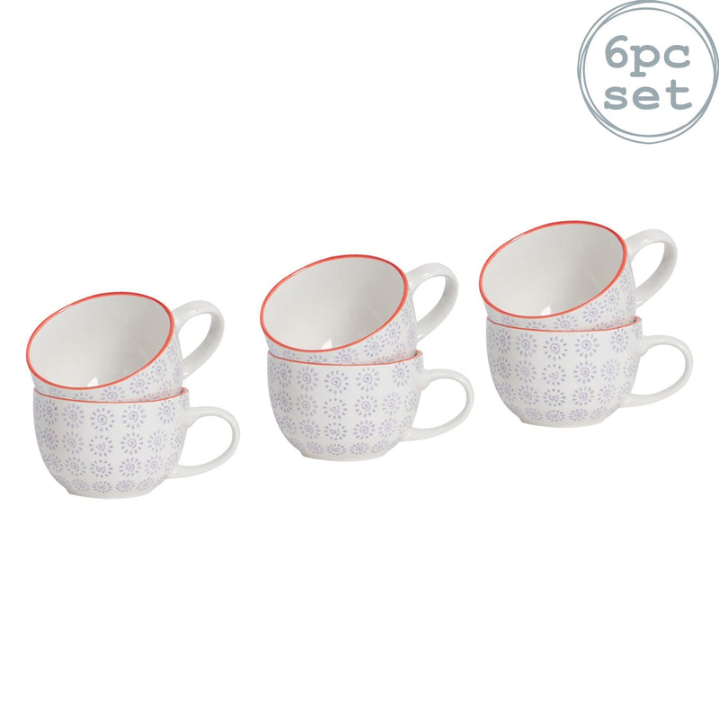 250ml Hand Printed Cappuccino & Tea Cups - Pack of Six - By Nicola Spring