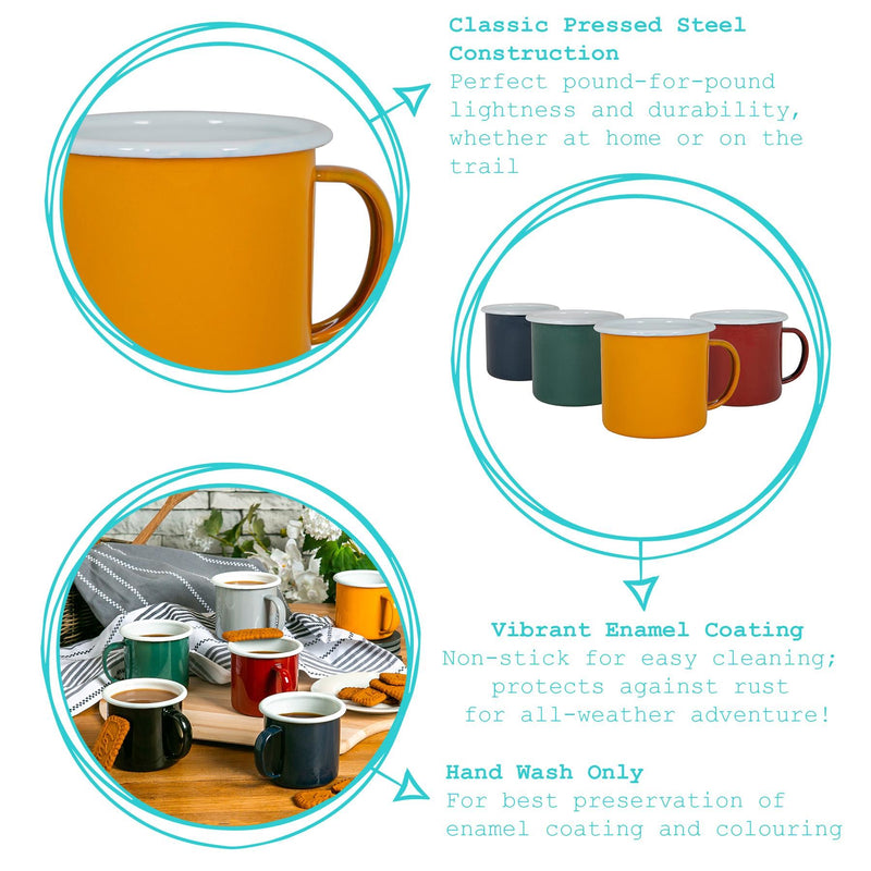 375ml Coloured Enamel Mugs - Pack of Four - By Argon Tableware