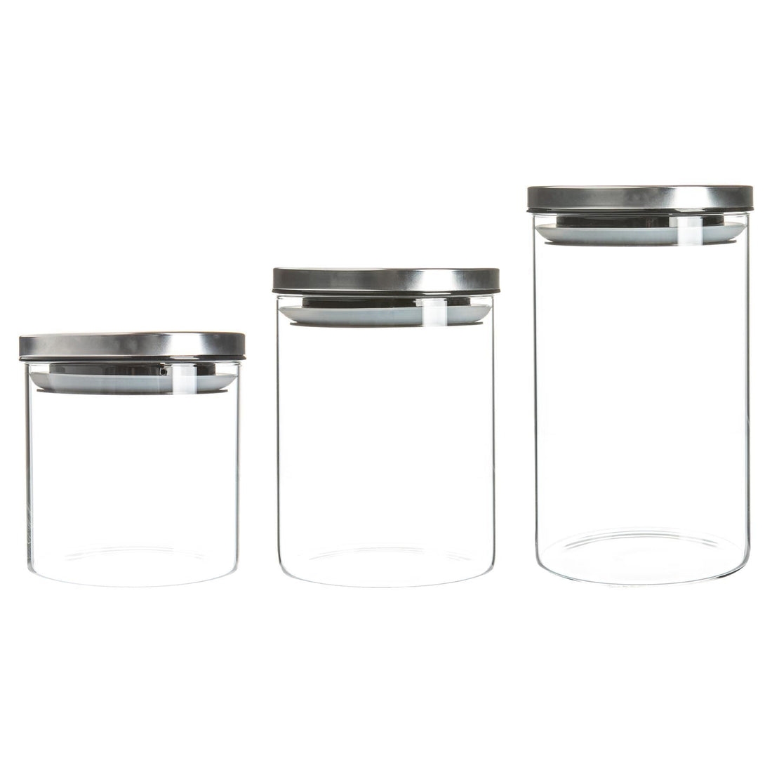 3-Piece Glass Storage Jar Set with Silver Metal Lids - 3 Sizes