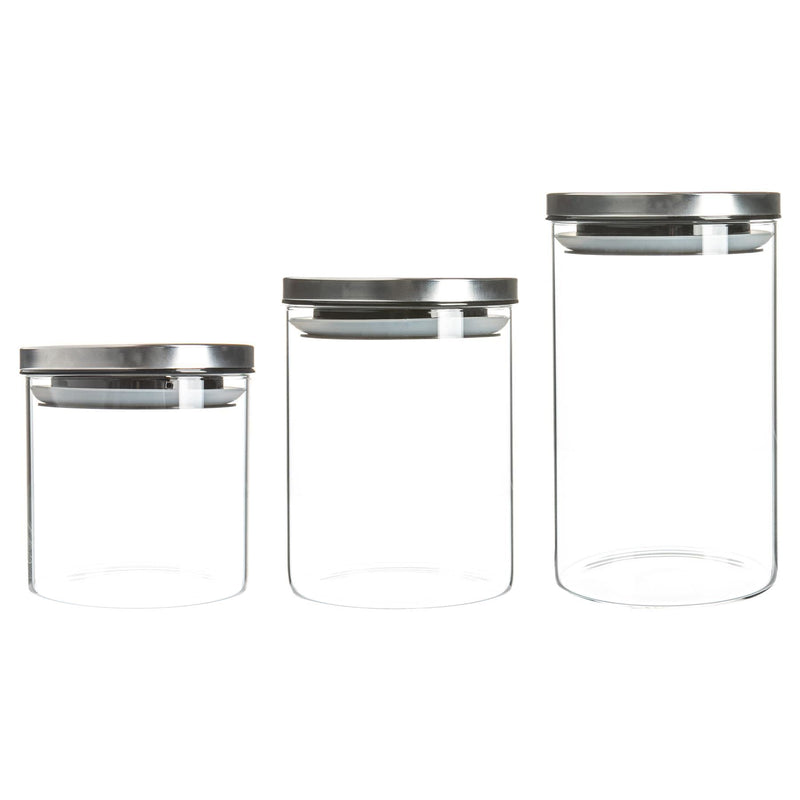 3pc Metallic Lid Storage Jars Set - 3 Sizes - By Argon Tableware