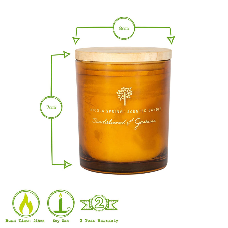 130g Sandalwood & Jasmine Scented Soy Wax Candle - By Nicola Spring
