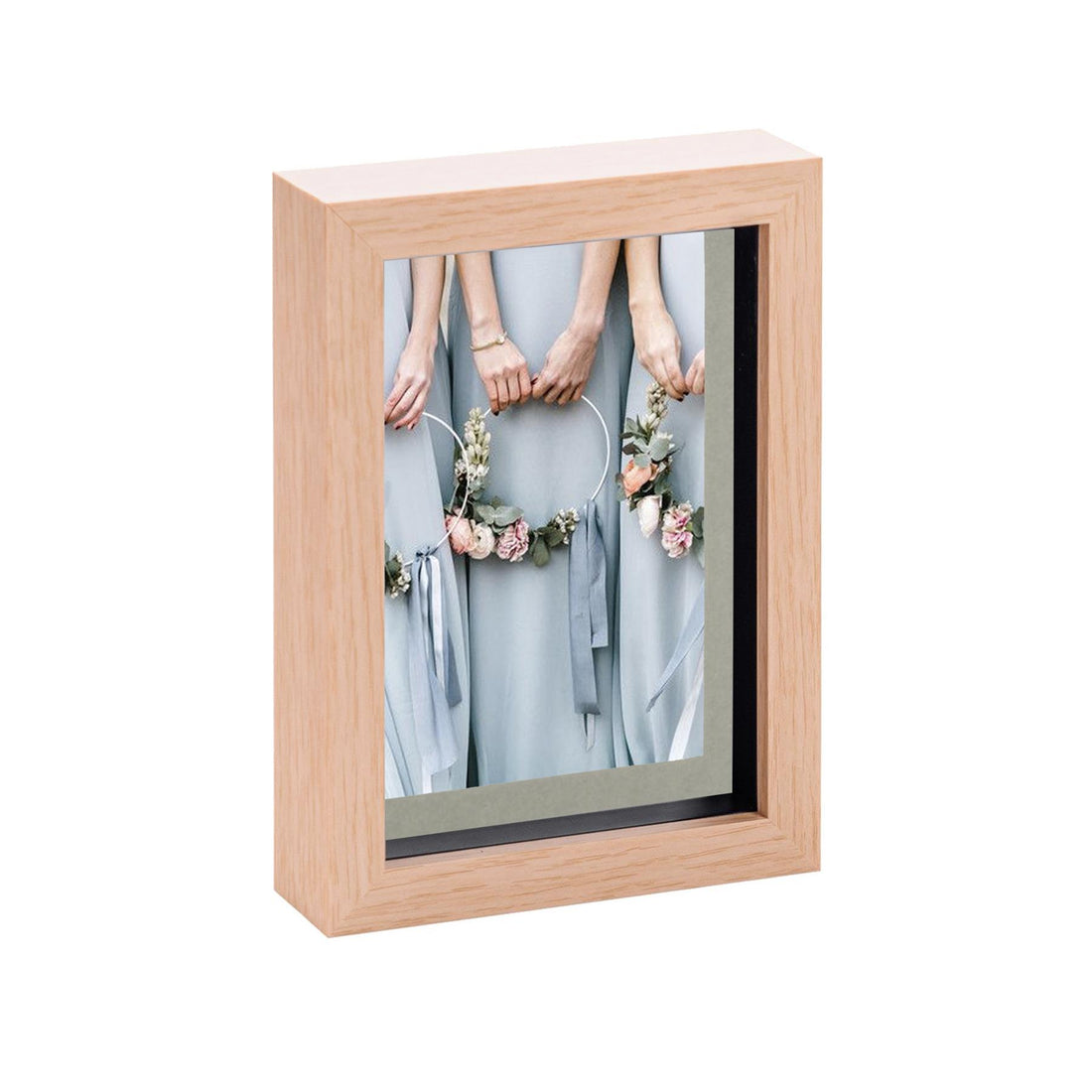 Light Wood 5" x 7" Shadow Box Photo Frame with 4" x 6" Grey Mount