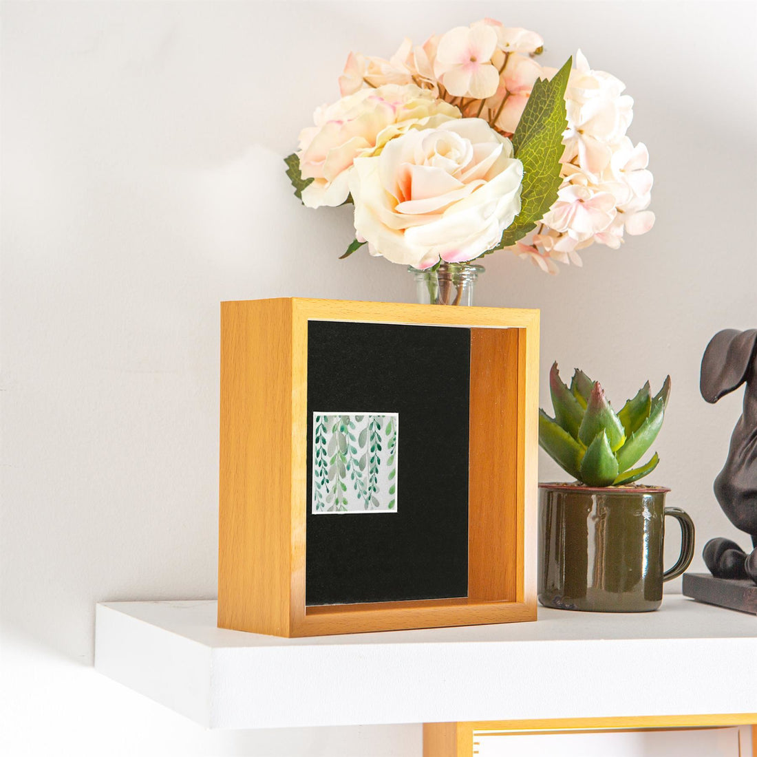 Medium Wood 6" x 6" Deep Shadow Box Photo Frame with 2" x 2" Black Mount