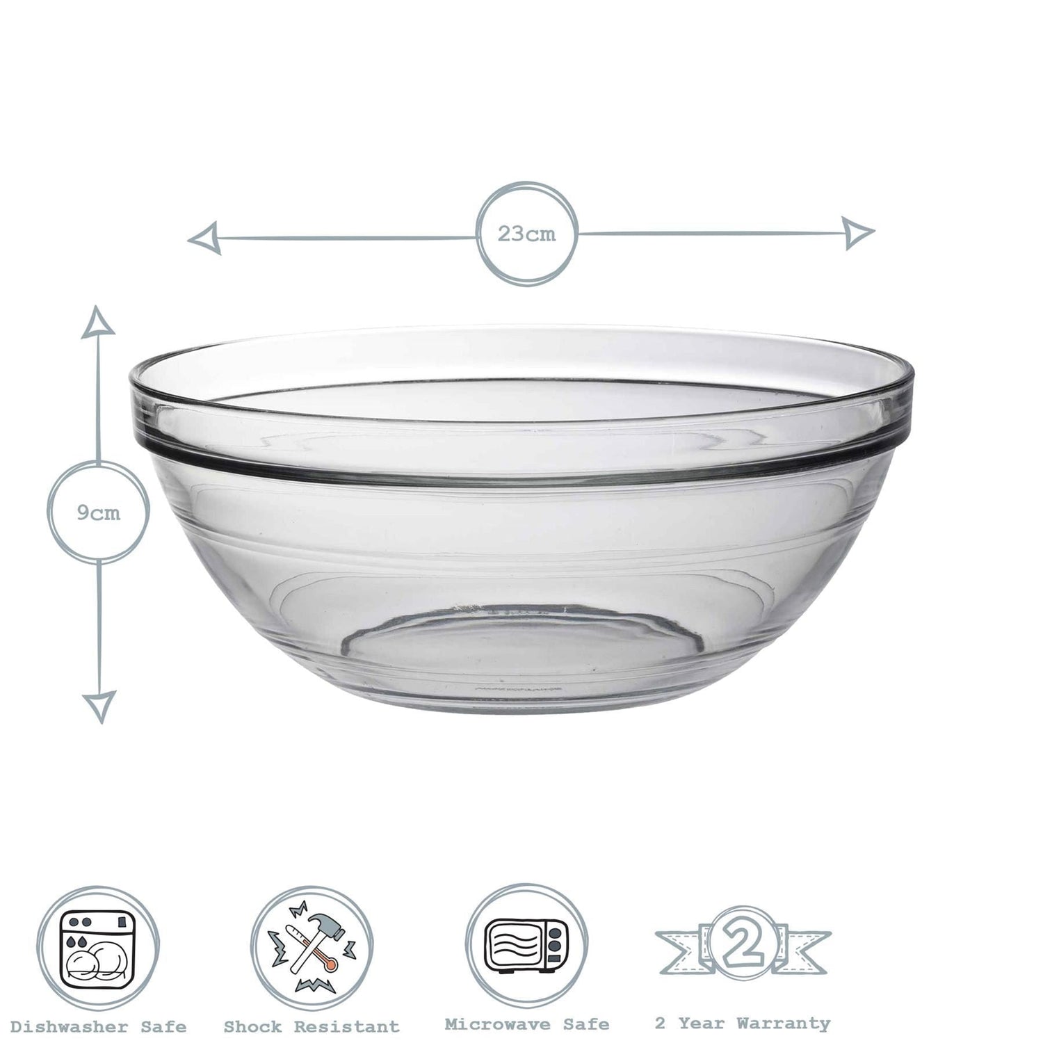 23cm Clear Lys Glass Nesting Mixing Bowl