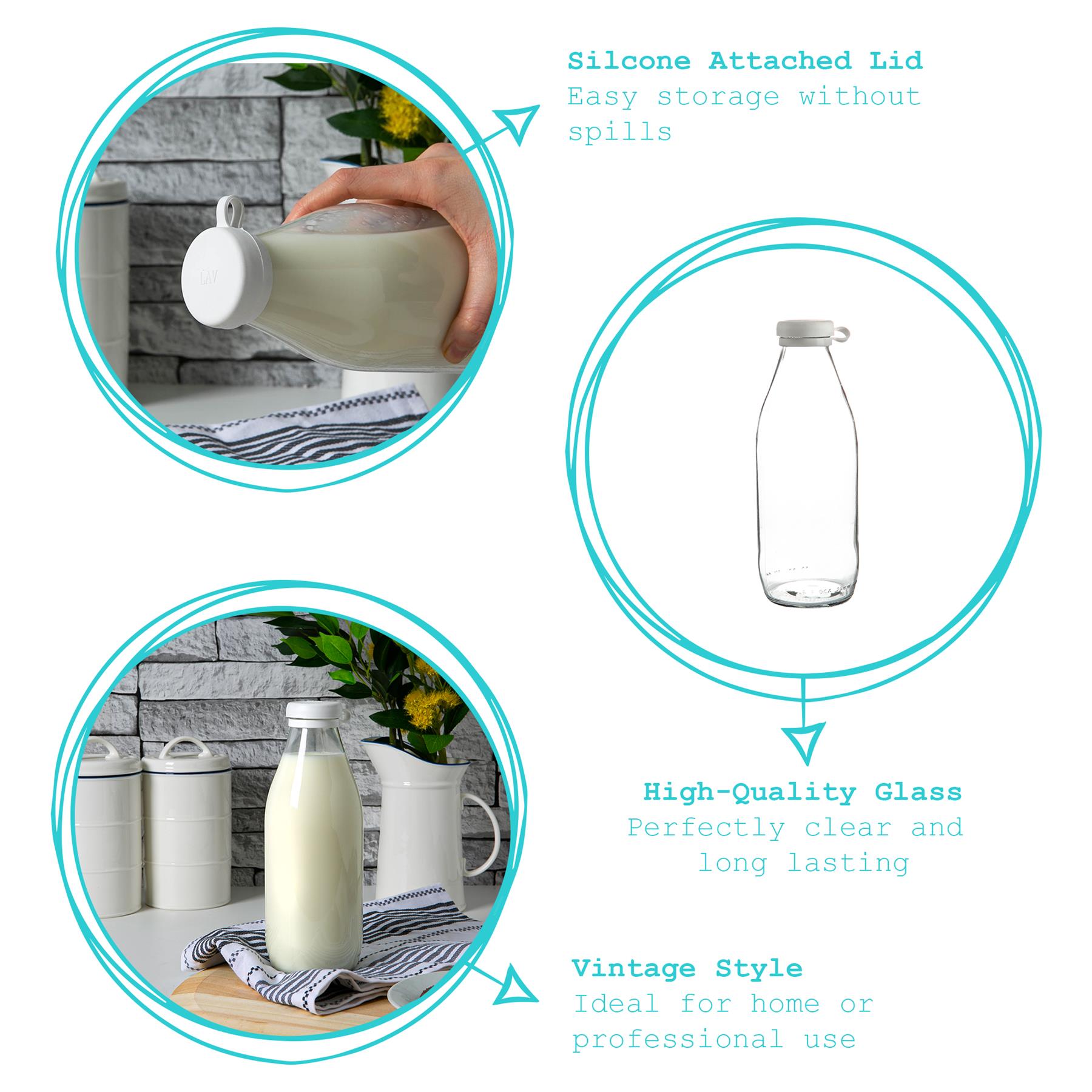 Glass Milk Bottle with Silicone Lid - 1L