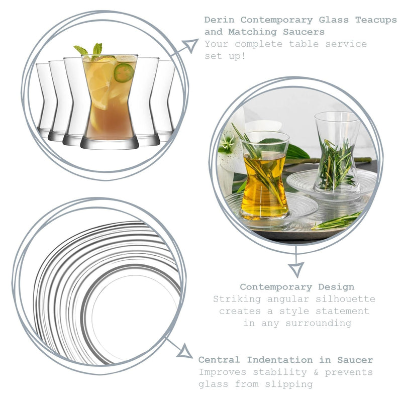 140ml Derin Turkish Glass Tea Cups & Saucers - Six Sets - By LAV