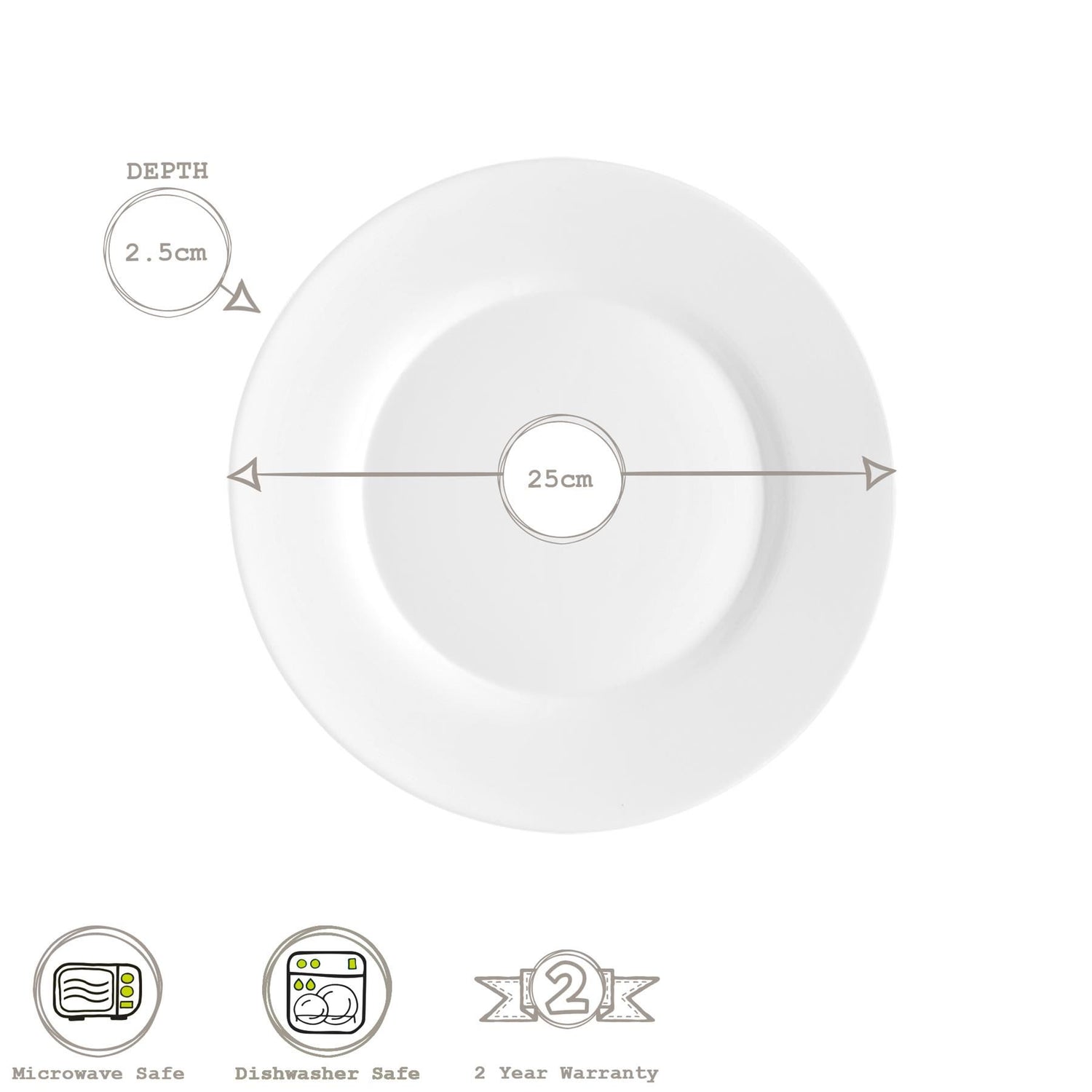 25cm Toledo White Glass Dinner Plates - Pack of Six