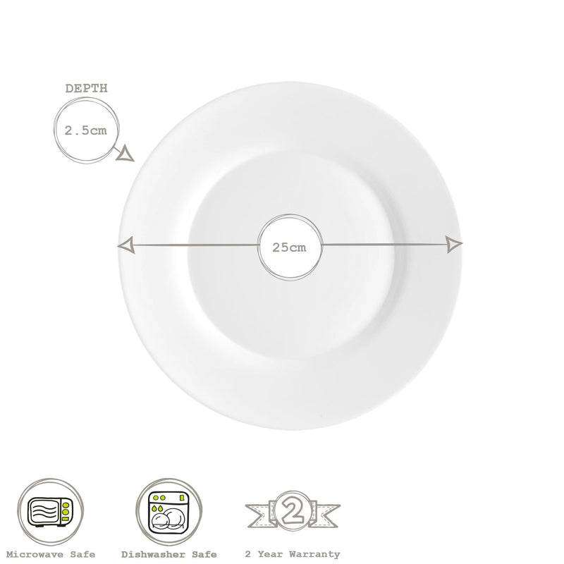 25cm Toledo White Glass Dinner Plates - Pack of Six - By Bormioli Rocco