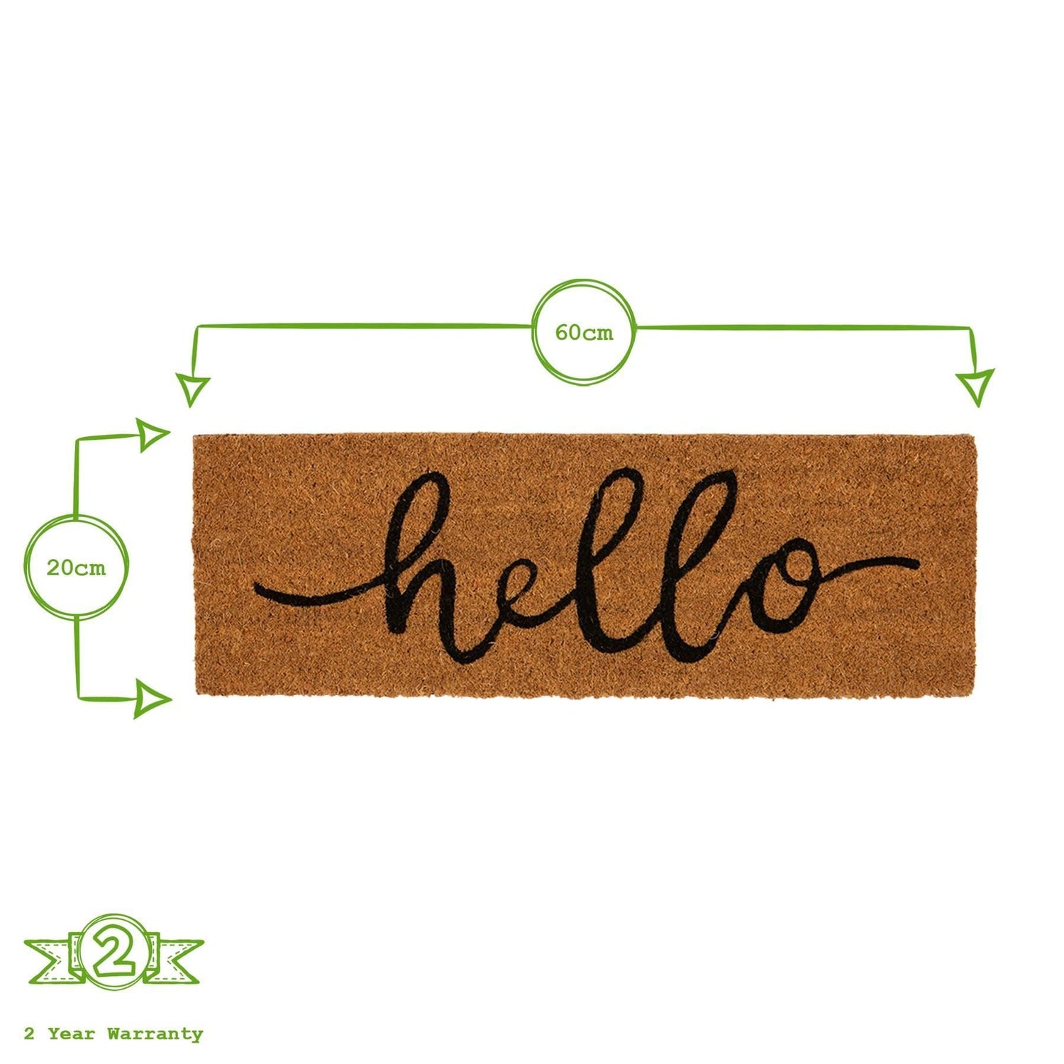 60cm x 20cm Hello Coir Step Door Mat