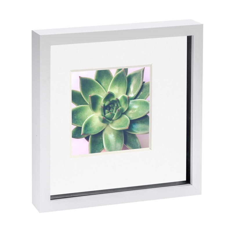 10" x 10" White 3D Box Photo Frame with 6" x 6" Mount & Black Spacer - By Nicola Spring