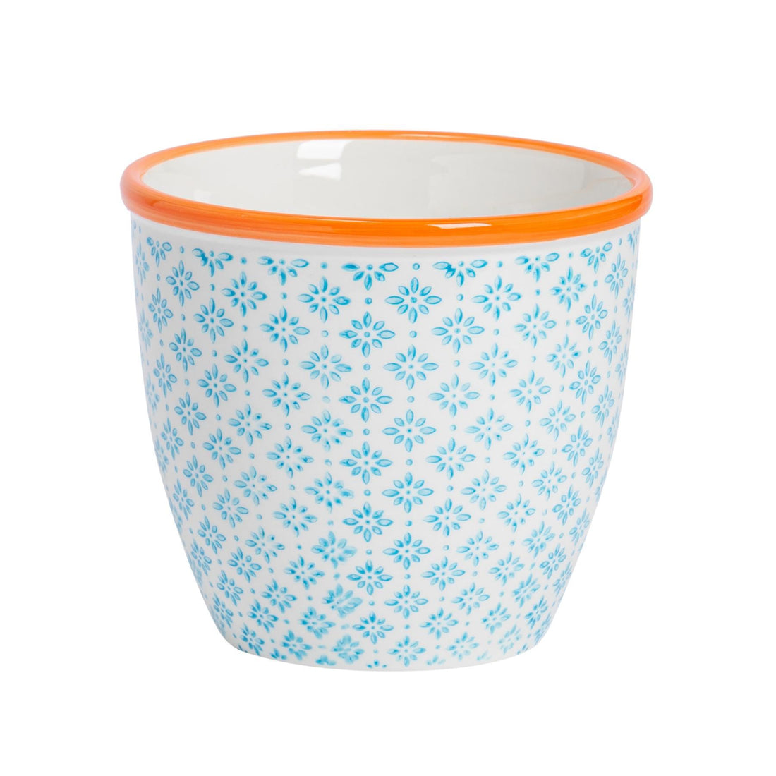 Light Blue 14cm Hand-Printed Stoneware Plant Pot