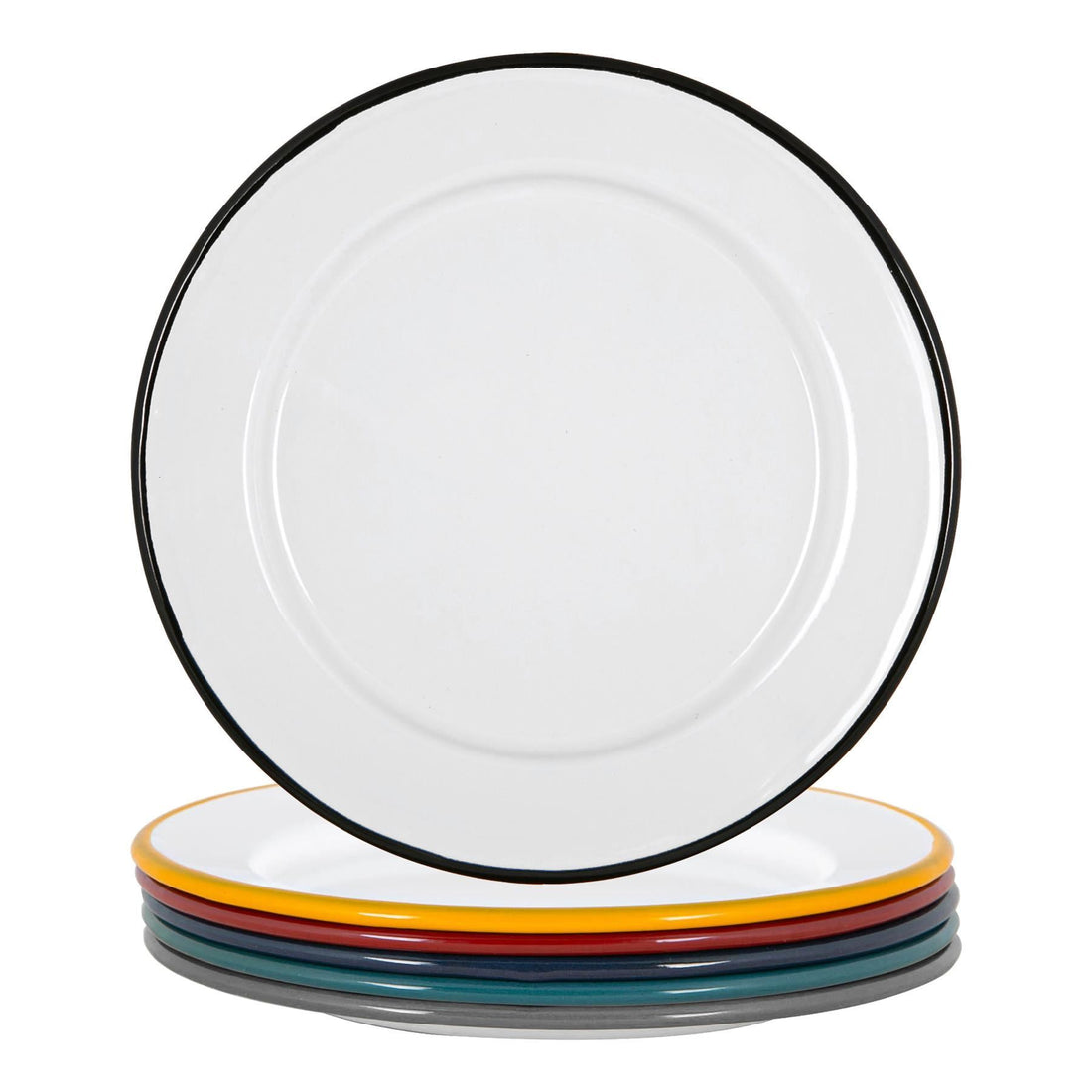 20cm White Enamel Side Plates - 6-Colour Assortment - Pack of 6