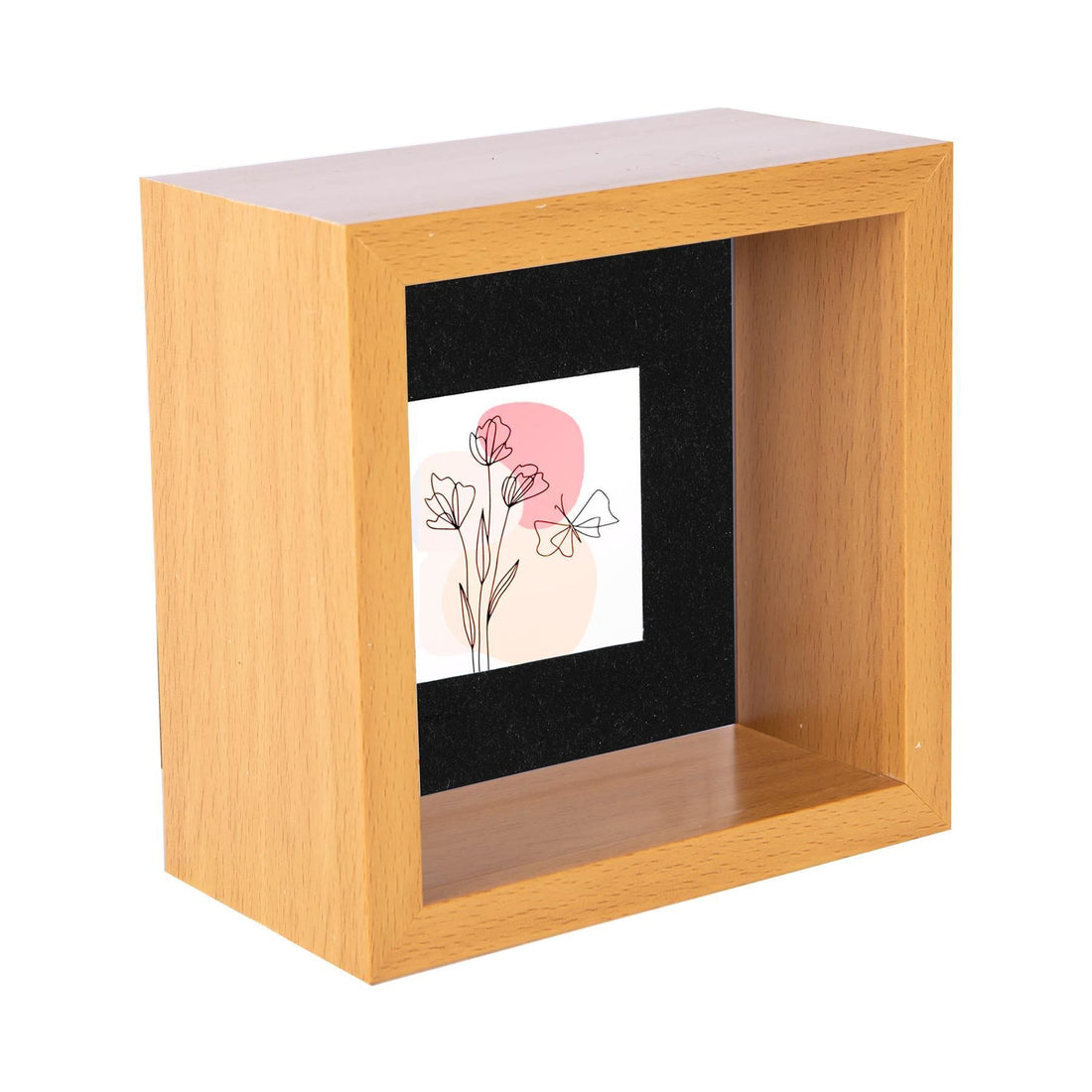 Medium Wood 4" x 4" Deep Shadow Box Photo Frame with 2" x 2" Black Mount