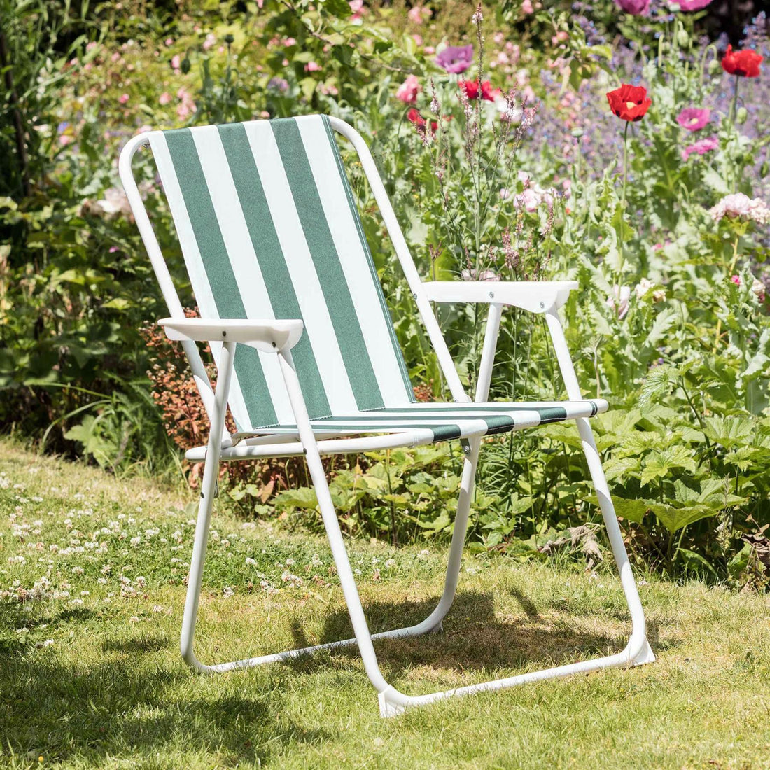 Green Striped Folding Metal Beach Chair