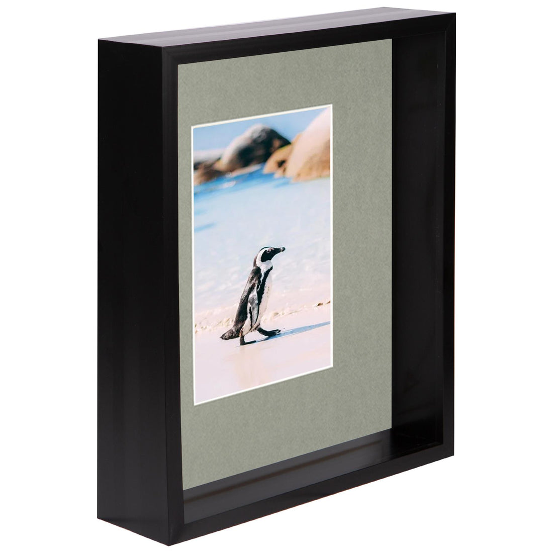 Black 8" x 10" Deep Shadow Box Photo Frame with 4" x 6" Grey Mount