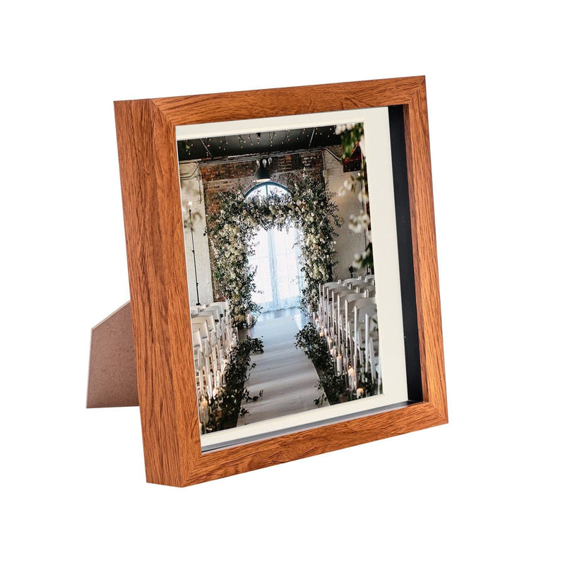8" x 8" Dark Wood 3D Box Photo Frame with 6" x 6" Mount - By Nicola Spring