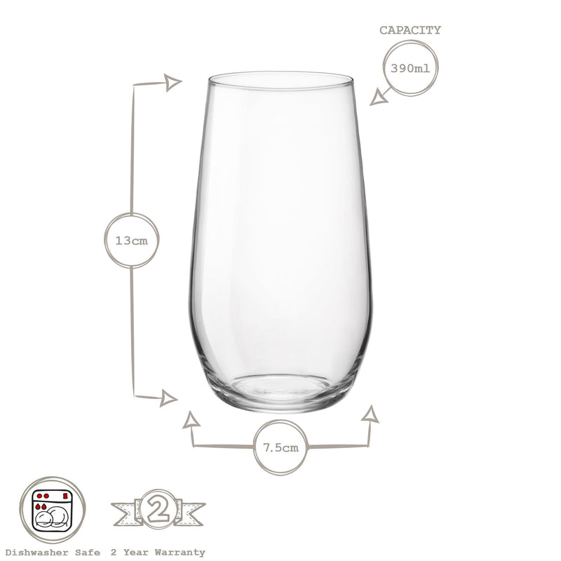 390ml Electra Highball Glasses - Pack of Six - By Bormioli Rocco