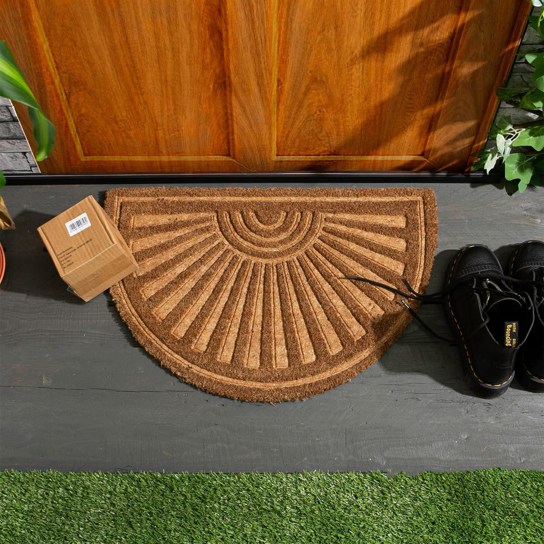 60cm x 40cm Brown Embossed Coir Half Moon Door Mat