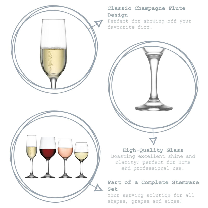 215ml Fame Champagne Flutes Set - Pack of Six - By LAV