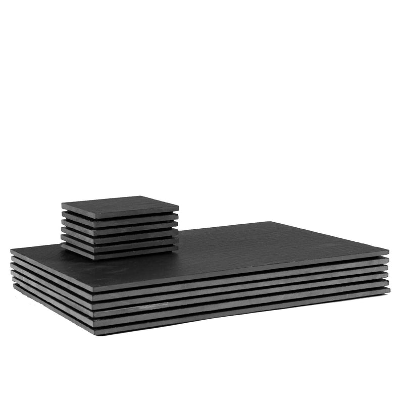 12pc Black Rectangle Linea Slate Placemats & Coasters Set - By Argon Tableware