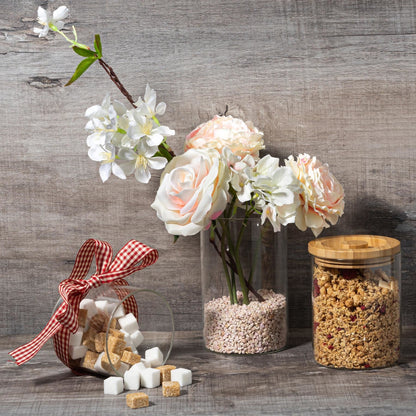 3pc Glass Storage Jar with Carved Wooden Lid - Three Sizes