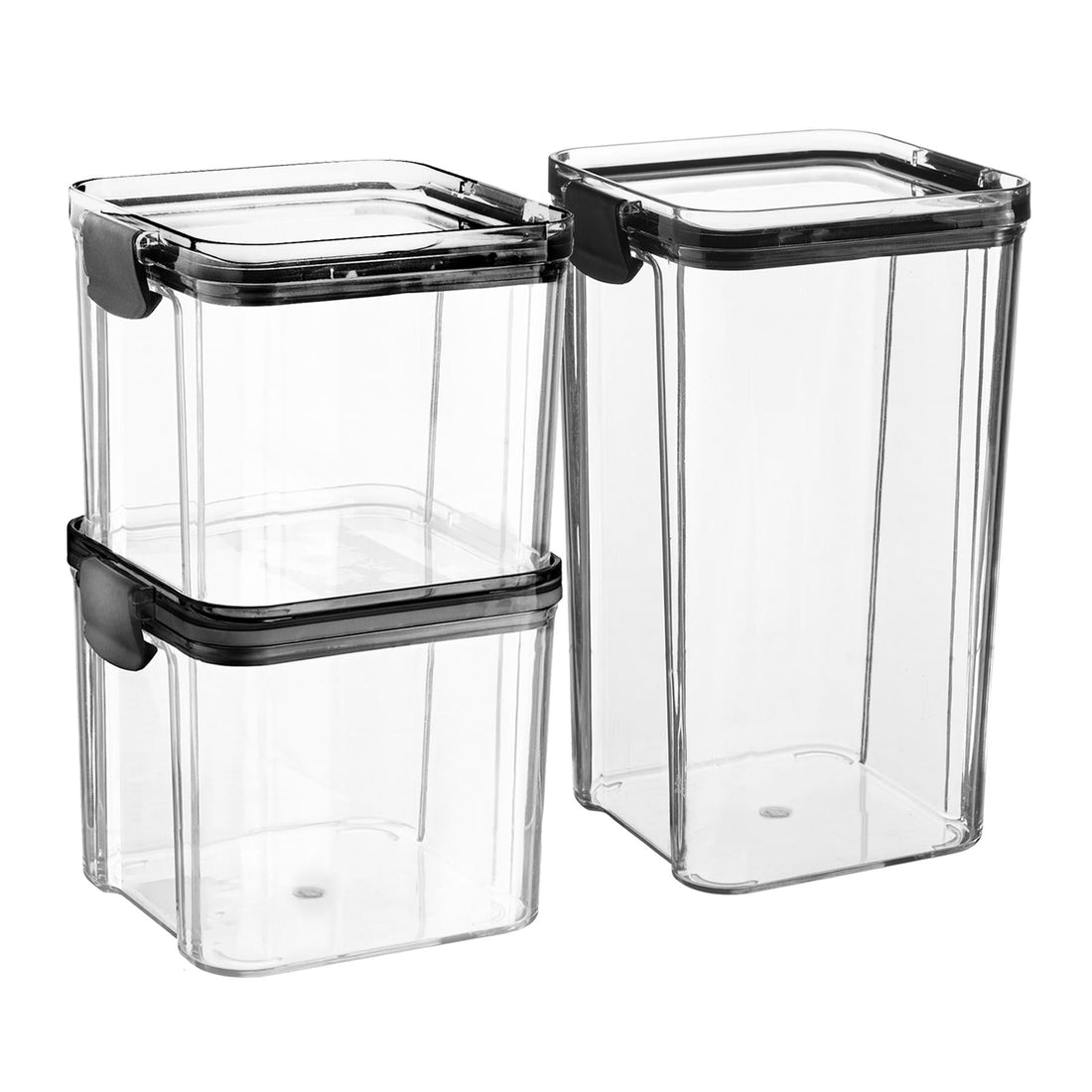 Black 3-Piece Airtight Plastic Food Storage Container Set - 2 Sizes