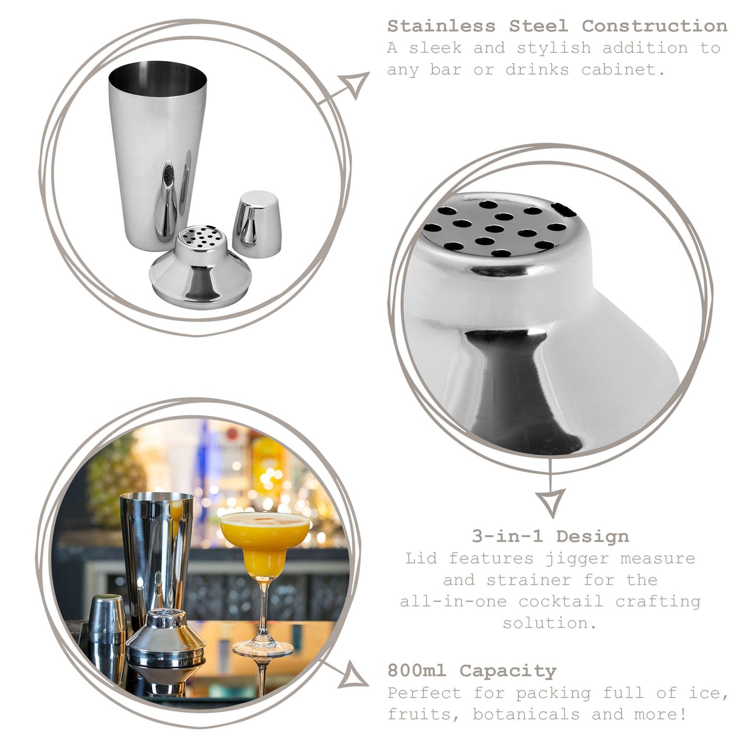 800ml Stainless Steel Manhattan Cocktail Shaker