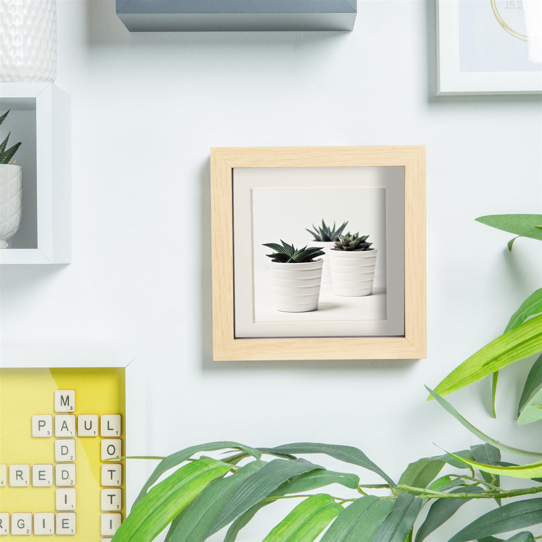 Light Wood 6" x 6" Deep Shadow Box Photo Frame with 4" x 4" Ivory Mount