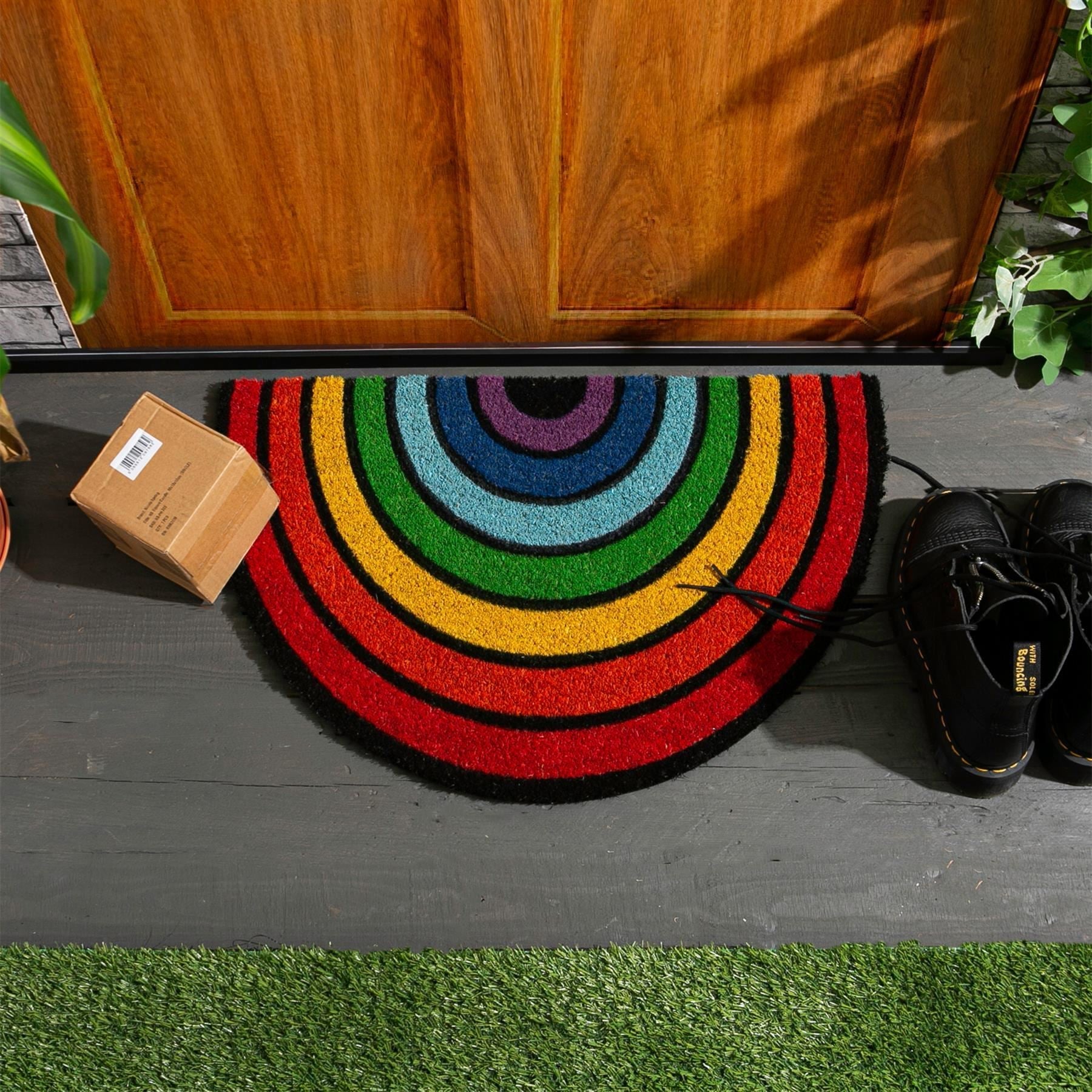 60cm x 40cm Multicoloured Rainbow Coir Half Moon Door Mat