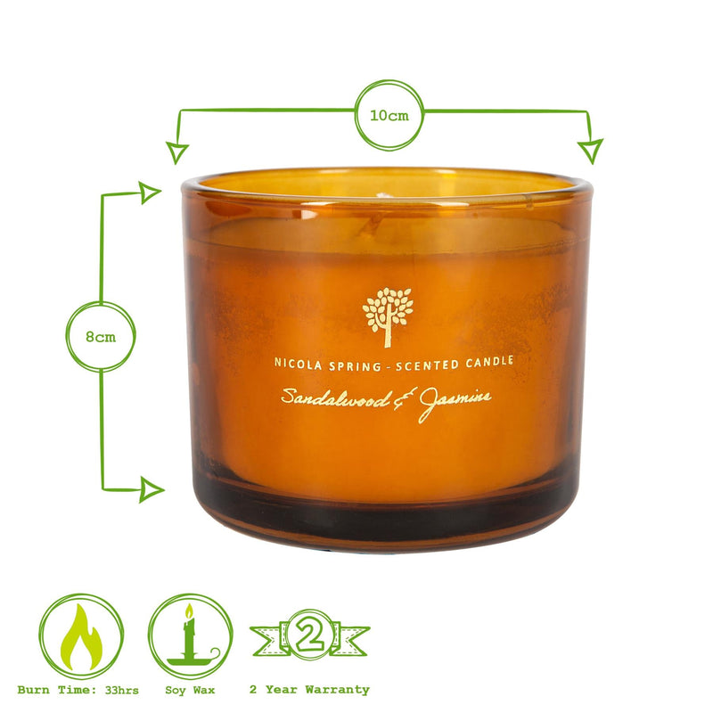 300g Sandalwood & Jasmine Scented Soy Wax Candle - By Nicola Spring