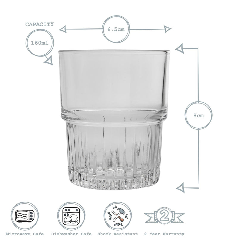 160ml Empilable Glass Stacking Tumblers - Pack of Six - By Duralex