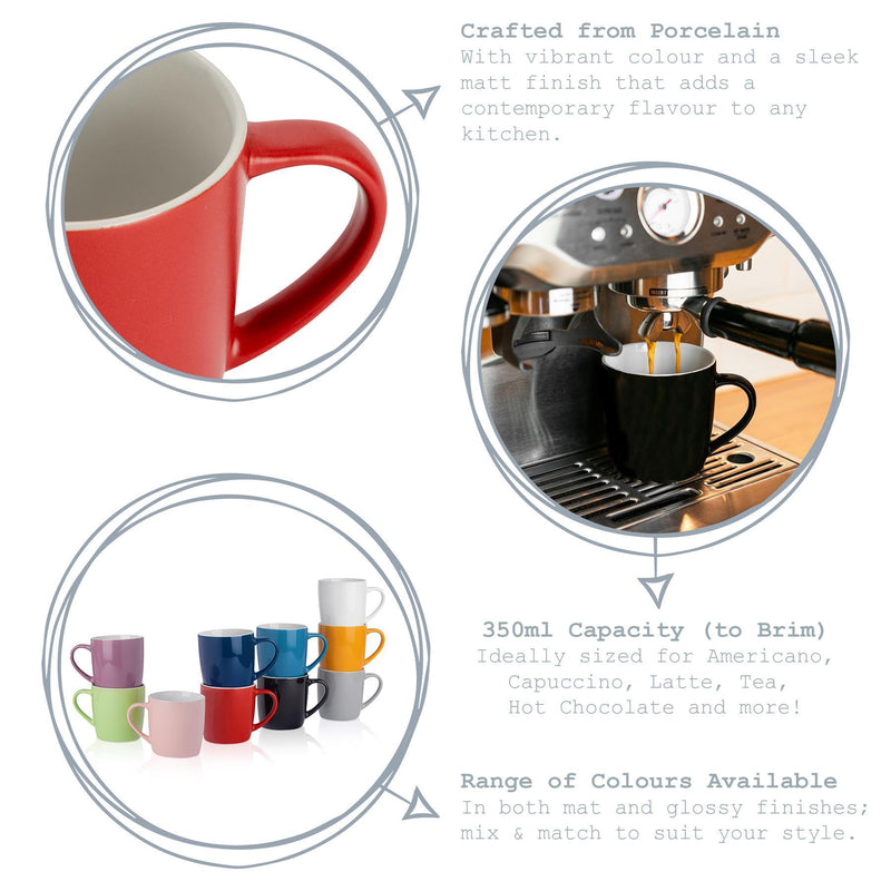 350ml Contemporary Coffee Mugs - Three Colours - Pack of Six - By Argon Tableware