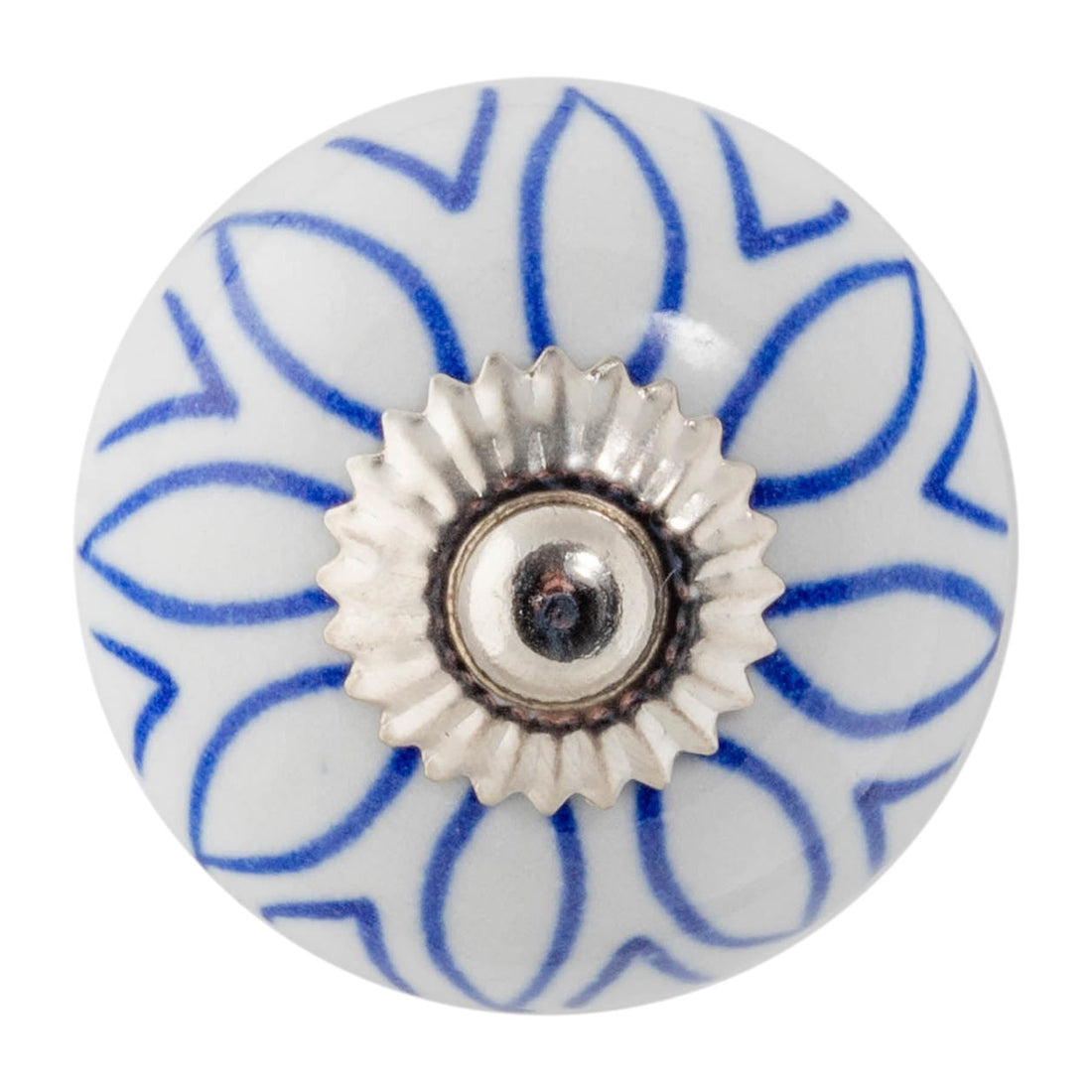 Blue Lines 4.5cm Round Geometric Ceramic Cabinet Knob