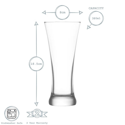 380ml Sorgum Pilsner Beer Glasses - Pack of Six