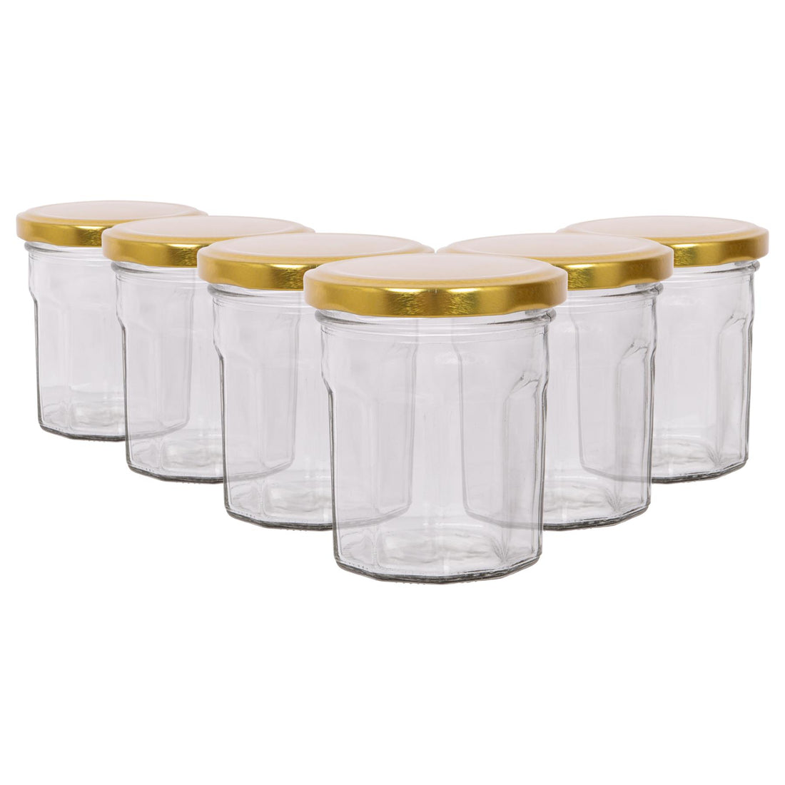 150ml Octagonal Glass Jam Jars with Gold Screw-Top Lids - Pack of 6