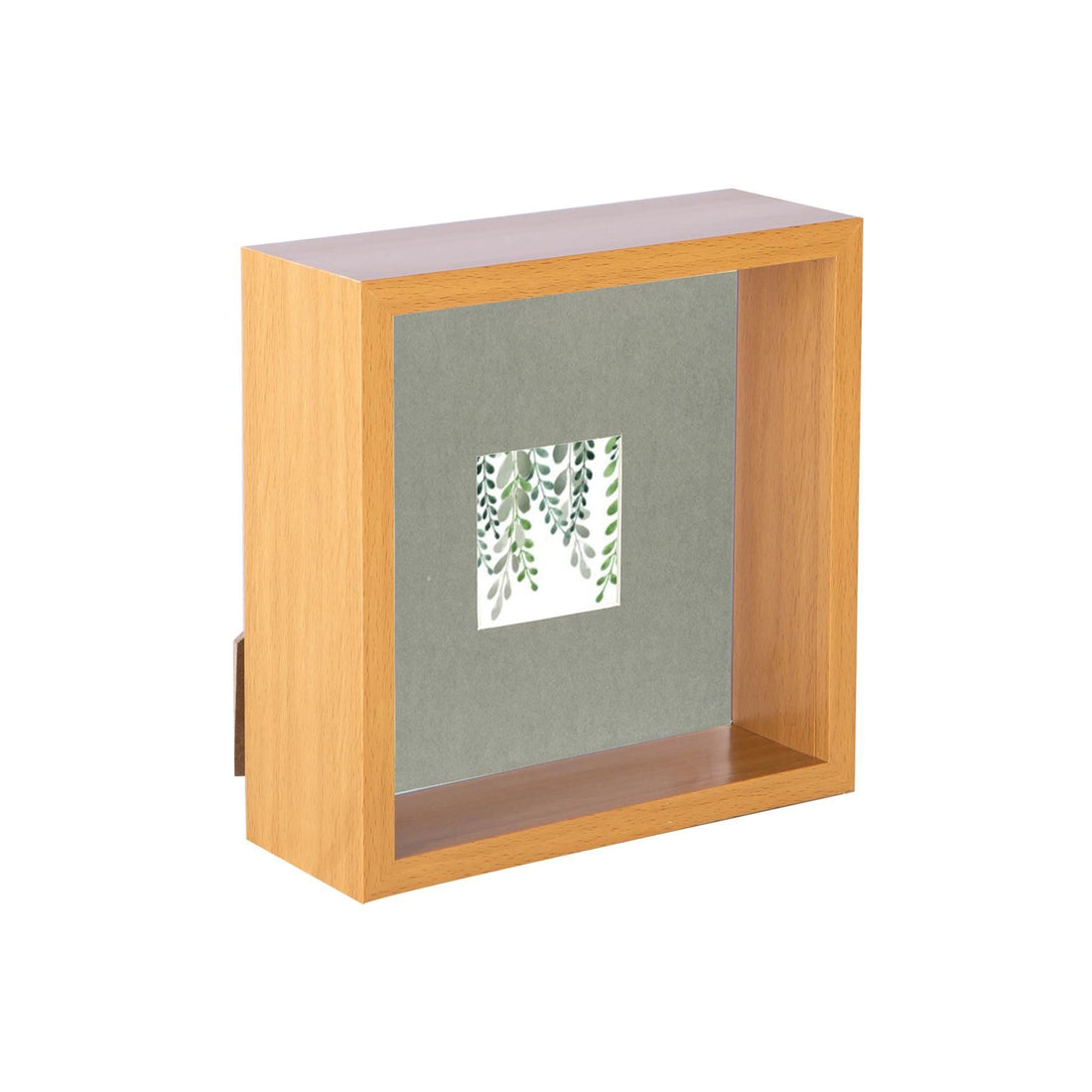 Medium Wood 6" x 6" Deep Shadow Box Photo Frame with 2" x 2" Grey Mount