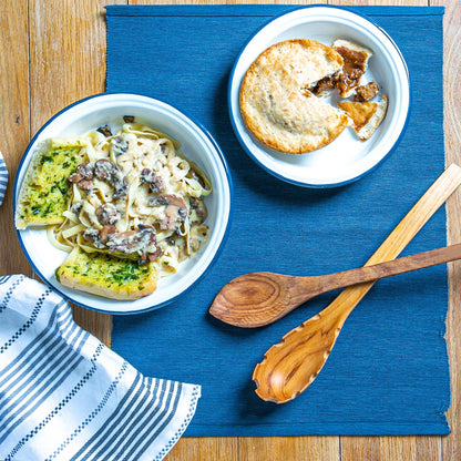 2pc White Enamel Deep Bowls Set - Two Sizes - Navy