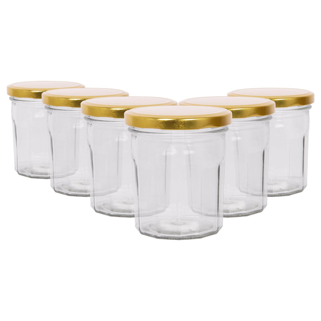 250ml Octagonal Glass Jam Jars with Gold Screw-Top Lids - Pack of 6