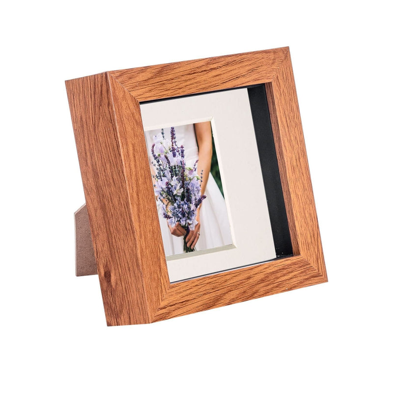 4" x 4" Dark Wood 3D Box Photo Frame with 2" x 2" Mount - By Nicola Spring